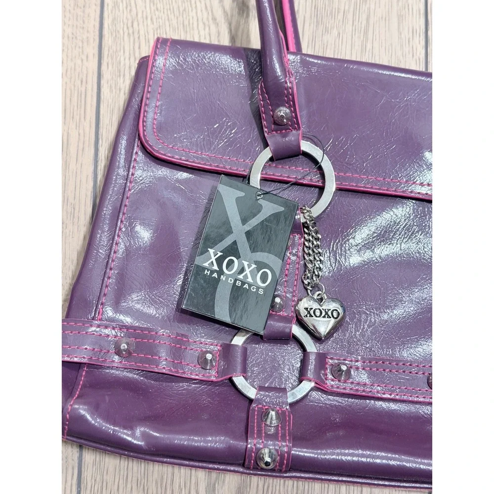 XOXO Handbag Purple Pink Patent Leather Tote Bag Purse Silver NEW Y2K Vintage